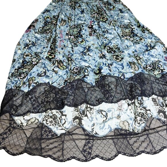 Zadig & Voltaire Joslin Bohemian Patch Blue Print and Lace high low skirt Sz M - Picture 4 of 7